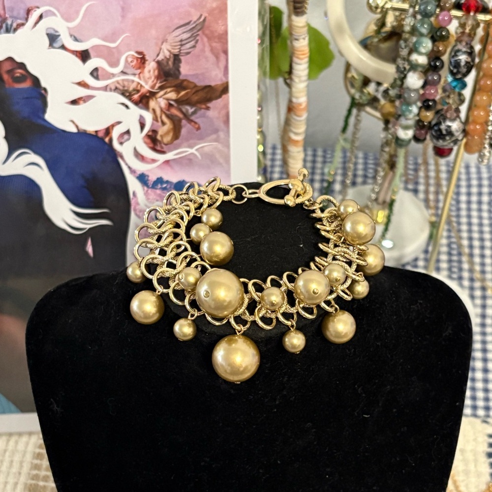 Kenneth Lane Vintage 1980's Gold Tone w/Dangle Pearls Bracelet